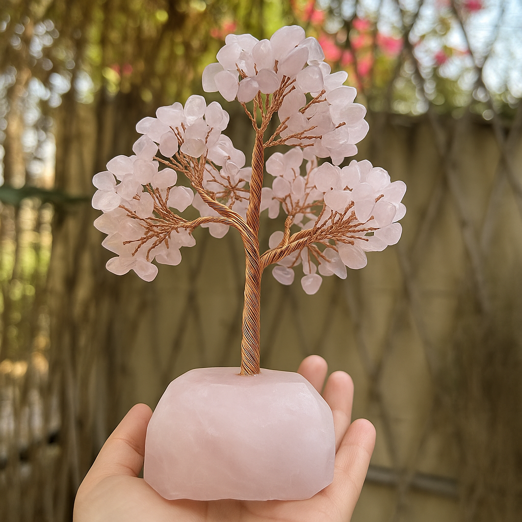 ByLuva Rose Quartz Gemstone Tree – Love, Harmony & Heart Chakra Decor